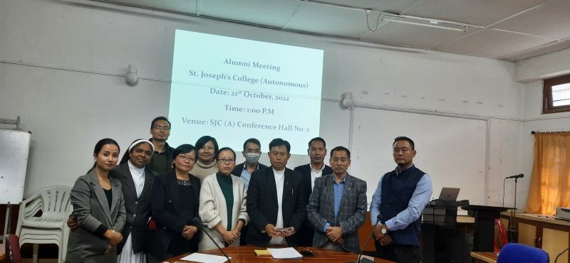Principal of St Joseph’s College (Autonomous) Jakhama and the first Alumni President Advocate Kezhokhoto Savi along with other officials during the joint meeting of college management and alumni association at the college conference hall on October 21.  (Photo Courtesy: SJC)